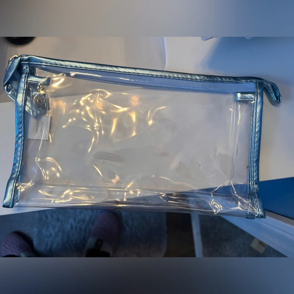Clear and Blue Trim Cosmetic Bag